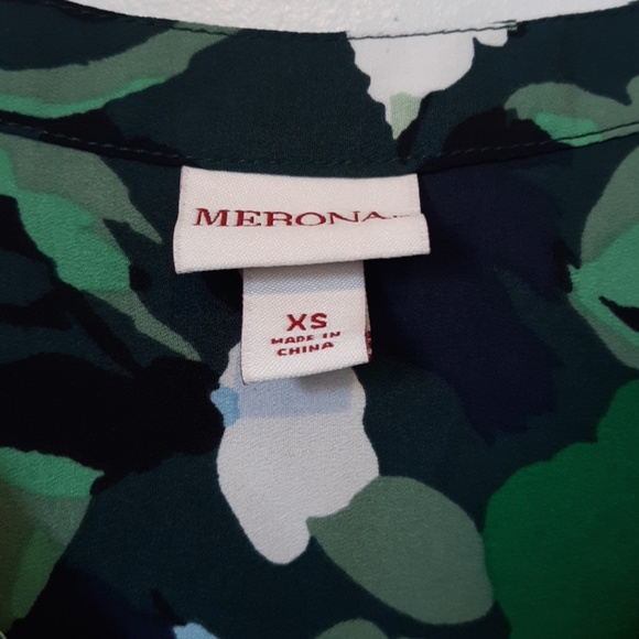 Merona Green Floral Blouse, size XS - Picture 2 of 6